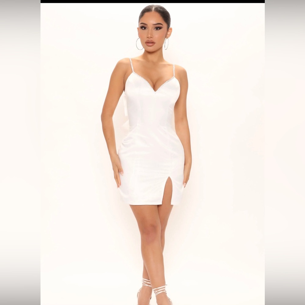 White mini satin dress, new with tags